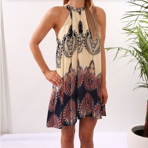 Jean Jail Mock-Neck Paisley Cream Dress